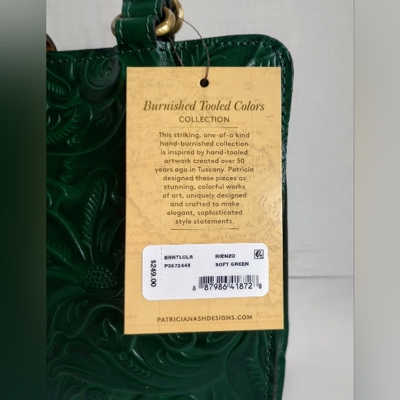 NWT Patricia Nash Tooled Leather Rienzo Satchel Shoulder Bag, Soft Green - Picture 13 of 15